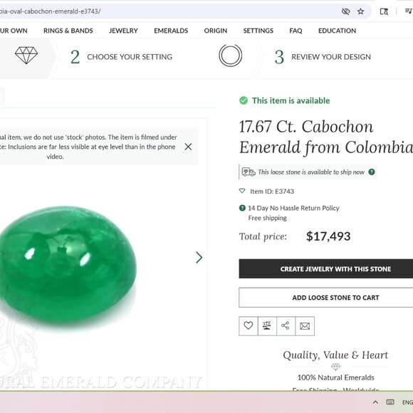 Tiffany & Co 18K White Gold HUGE Natural Emerald Cabochon Diamond Ring 17.85ct - Picture 17 of 17